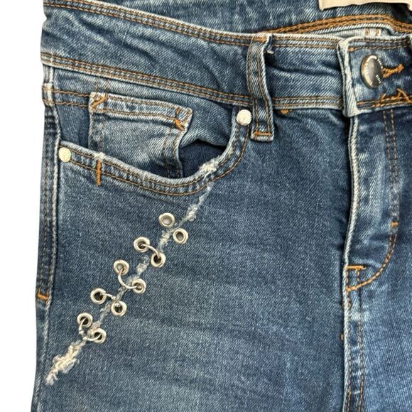 Zara Basic Z1975 Denim Blue Skinny Jeans with Distressed Hem - Picture 3 of 6